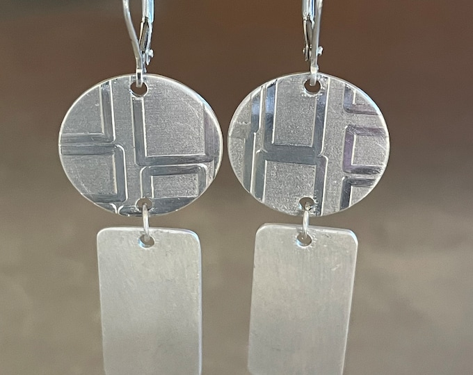 Fine Silver Circles and Rectangles Dangle Earrings
