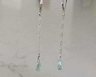 6 mm アクアマリン チップ スターリング シルバー フープ イヤリング
