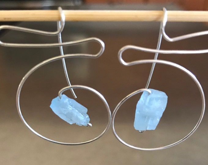 Aquamarine Sterling Silver Wirework Spiral Earrings