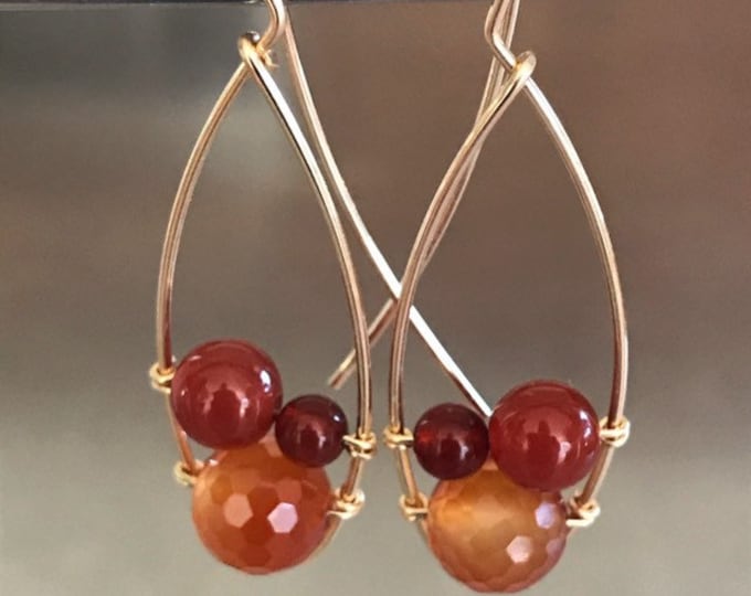 Carnelian Gold Dangle Drop Earrings