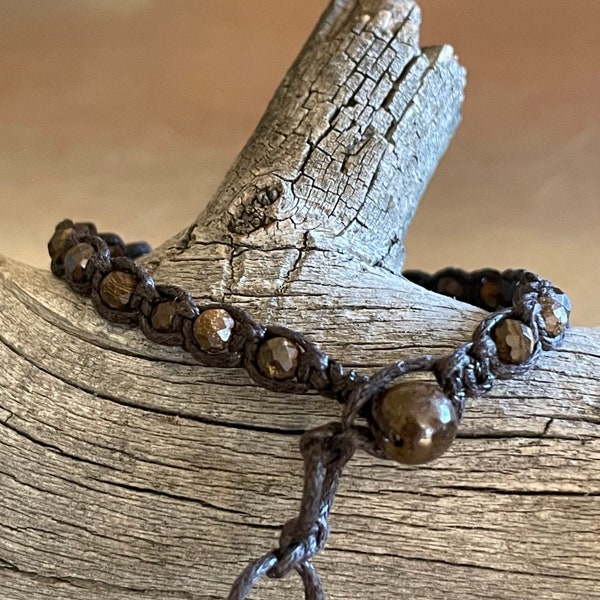 Australian Boulder Opal Chocolate Brown Waxed Cotton Cord Adjustable Bracelet