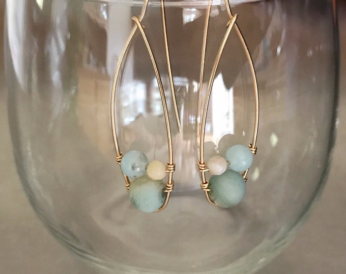 Amazonite Gold Dangle Drop Earrings