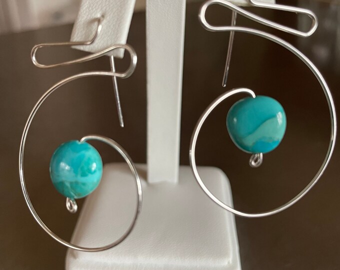 Kingman Turquoise Sterling Silver Wirework Spiral Earrings