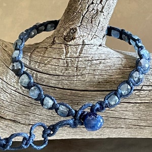 Kyanite Navy Waxed Cotton Cord Single Wrap Adjustable Bracelet