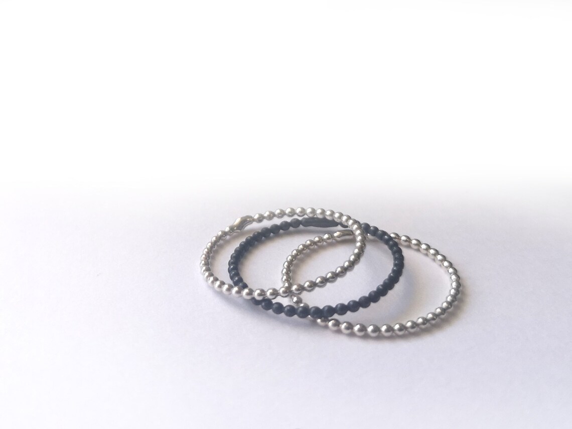 Set of three stacking rings Ball chain rings black ball ring Etsy