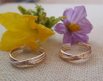 Double Cross Toe Rings Sterling Silver, 14Kt Gold Filled, Rose Gold Filled, Mixed Metal