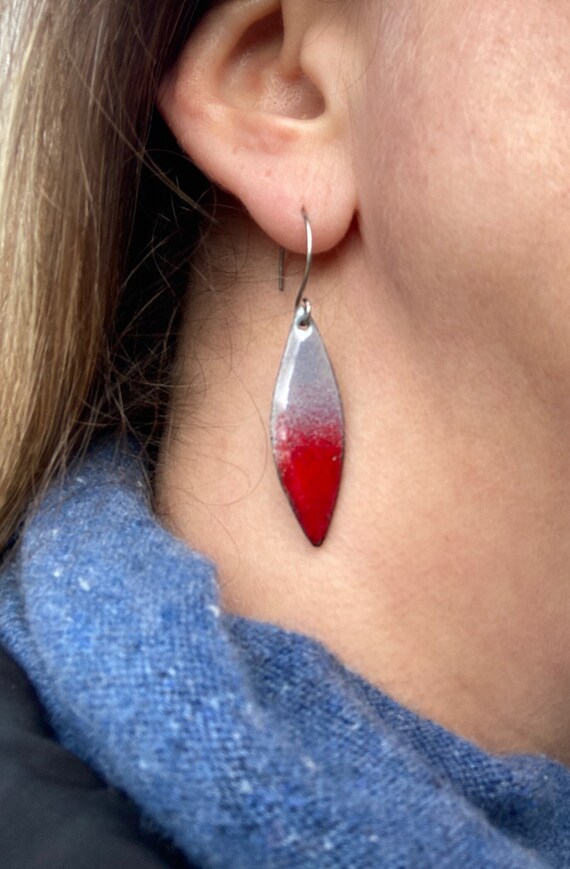 Elegant Red Leaf Earrings Enameled Red Enamel Leaf Earrings: Gold Tone Autumn Jewelry - Etsy main image 2