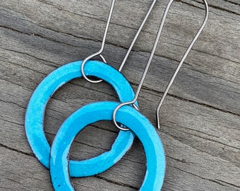 Orecchini A Cerchio In Argento Con Smalto Turchese - Unisex, Taglia Unica