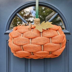 Pumpkin Wreath for Front Door, Pumpkin Door Hanger, 3D Pumpkin Wreath, Burlap Pumpkin, Fall Door Wreath, Fall Farmhouse Wreath