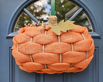 Pumpkin Wreath for Front Door, Pumpkin Door Hanger, 3D Pumpkin Wreath, Burlap Pumpkin, Fall Door Wreath, Fall Farmhouse Wreath