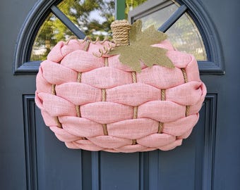 Pink Pumpkin Wreath for Front Door, Pumpkin Door Hanger, 3D Pumpkin Wreath, Burlap Pumpkin, Fall Door Wreath, Fall Farmhouse Wreath