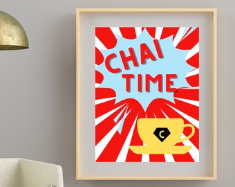 Desi Art Print für Küchenwand, Bürokunst, druckbar, Wandkunst Einweihungsparty Geschenk für Chai Tee Liebhaber, digitaler Download, 8,5x11, Poster