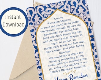 Happy Ramadan druckbare Karte für Freunde und Nachbarn, Iftar Tablett Karte, Instant Download, 5x7 Zoll