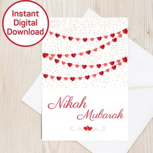 Cartão de casamento islâmico para impressão para novo casal muçulmano, cartão de felicitações de casamento para impressão, presente para casamento de casal muçulmano, download instantâneo, 5x7