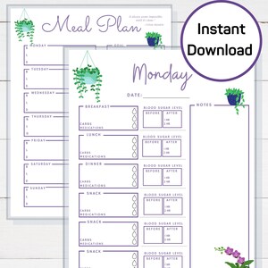 Glucose & sugar printable tracker for gestational diabetes and diabetes journal and log, Instant download, letter size