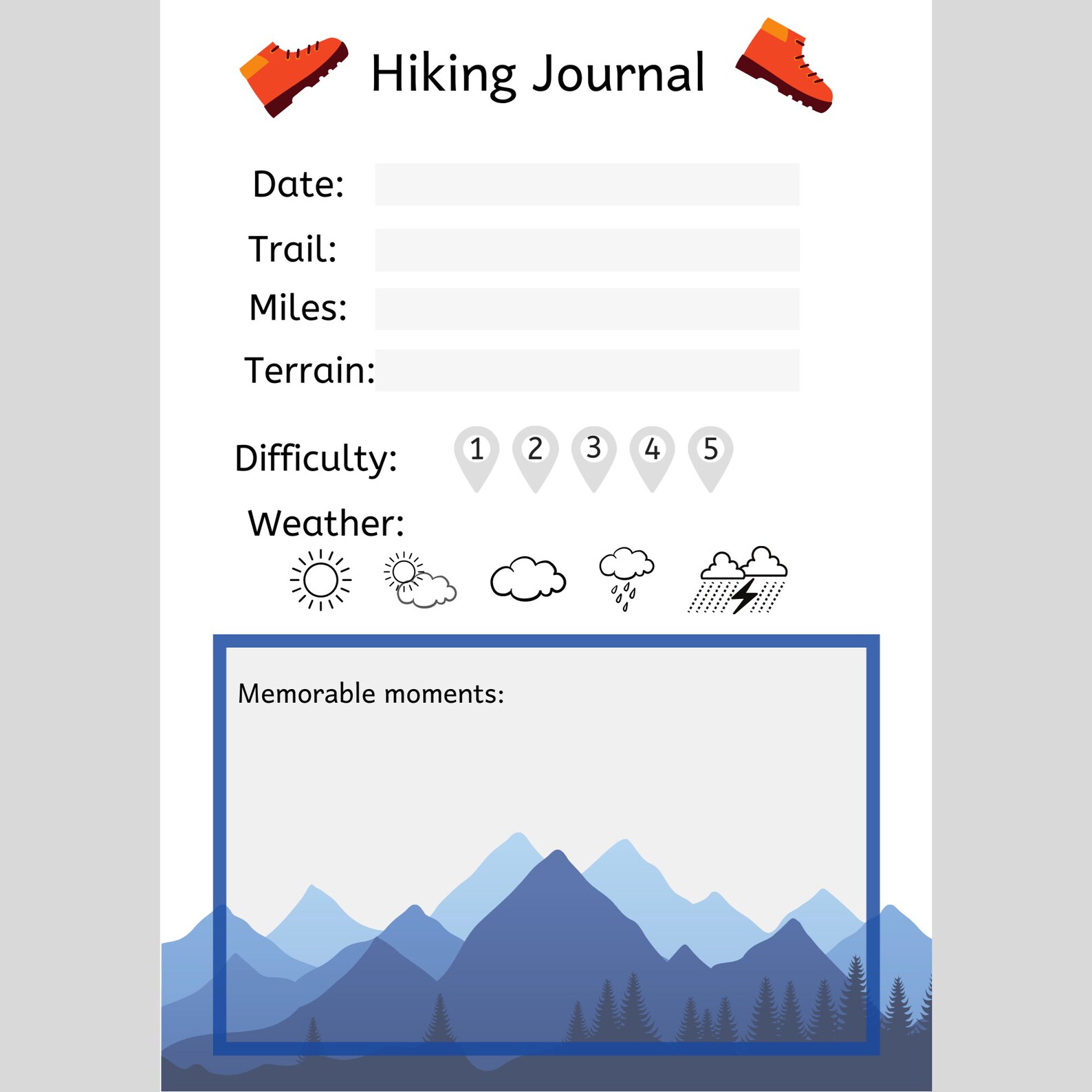 Kids Hiking Log & Journal Kids Hiking Tracker Printable | Etsy