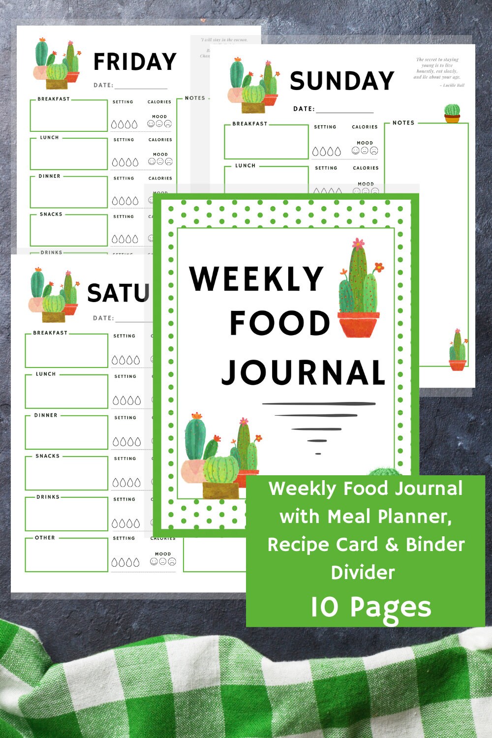 Printable Food Diary &amp; Calorie Tracker Journal, Daily Food Log, Food ...