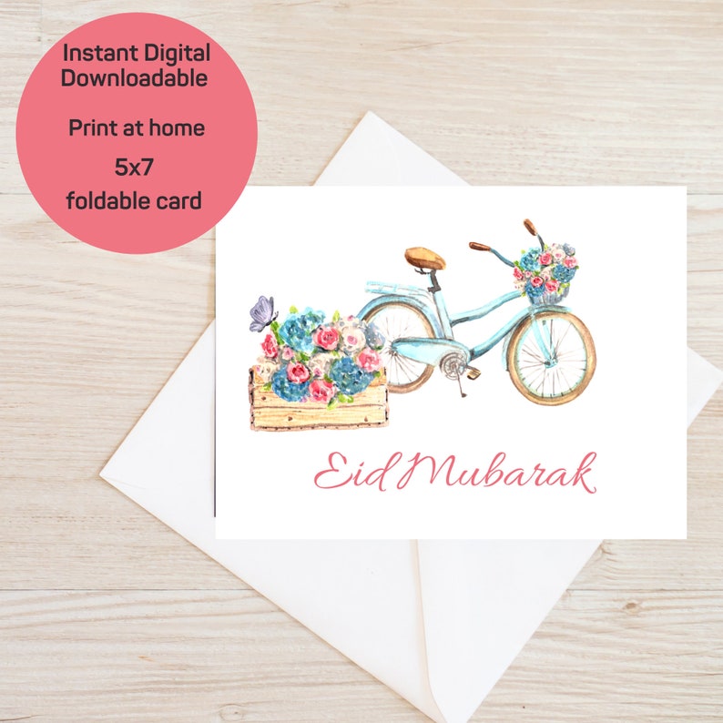 Eid Mubarak Printable Card & Gift Tag Set With 1 Foldable 5x7 Card and