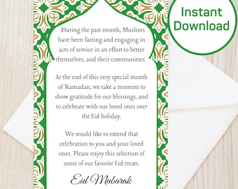 Eid Mubarak druckbare Geschenkanhänger für Freunde und Nachbarn, herunterladbare Happy Eid Anhänger für Eid Tablett, Sofortiger Download, 3x5 und 2,5x4 Zoll,