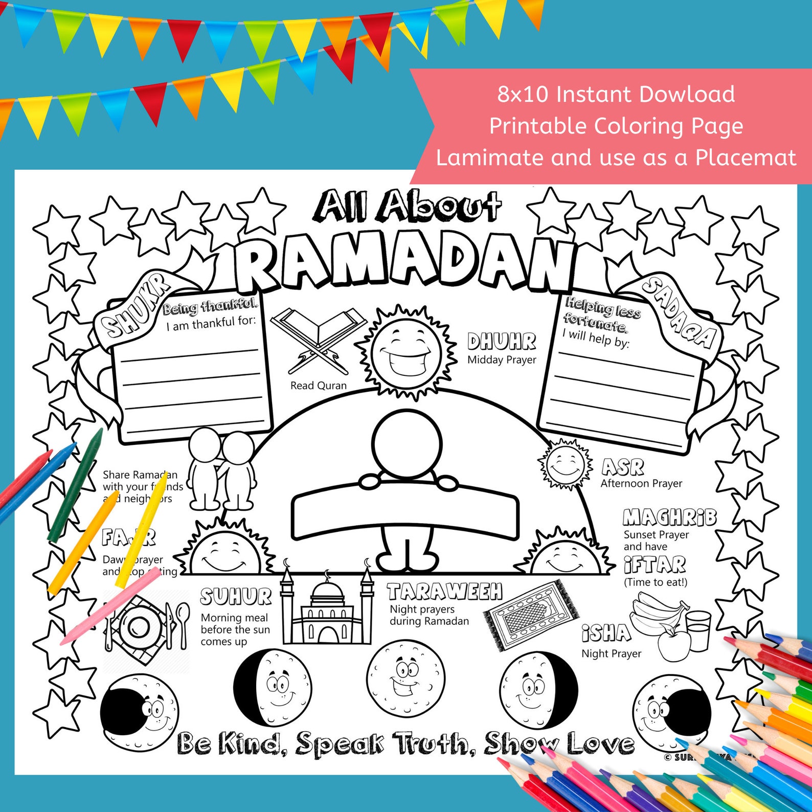Download Printable Ramadan coloring page for kids 8x10 Instant | Etsy