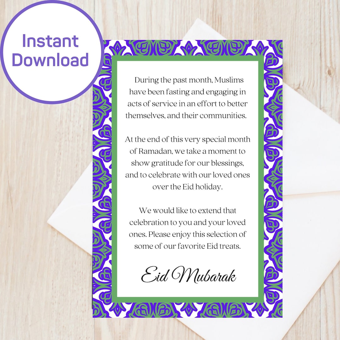 Printable Eid Card for Friends and Neighbors, Happy Eid, Eid Kareem
