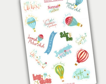 Heißluftballon Aufkleber, Scrapbooking und Journaling Aufkleber für muslimische Kinder, Goodie Bag Aufkleber für Ramadan und Eid