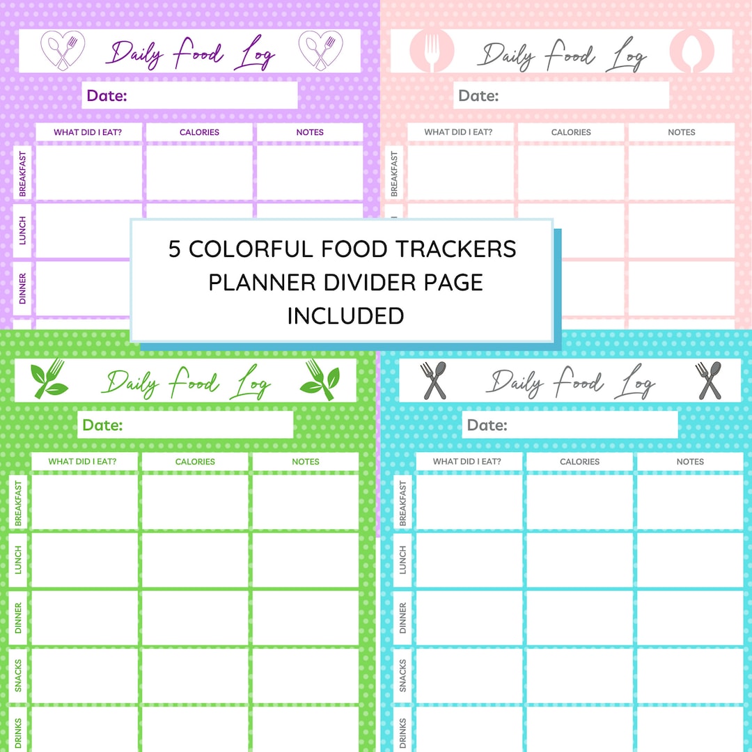 Daily Food Journal, Log, Diary Printable With Calorie Tracker, Mindful Eating for Healthy