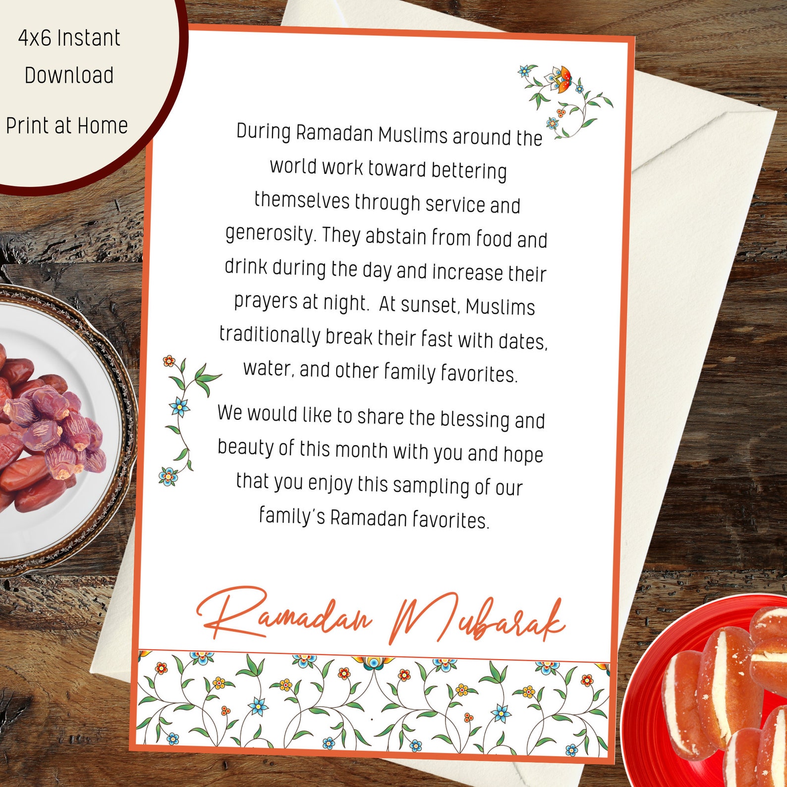 Floral Ramadan Printable Card For Friend And Neighbor Happy Etsy