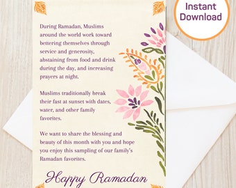 Happy Ramadan druckbare Karte für Freunde und Nachbarn, Iftar Tablett Karte, Instant Download, 4x6 Zoll