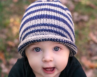 Loom Knit Striped Hat PDF PATTERN. "City Stripes" Hat, Urban hat that can be made fitted or Slouchy.