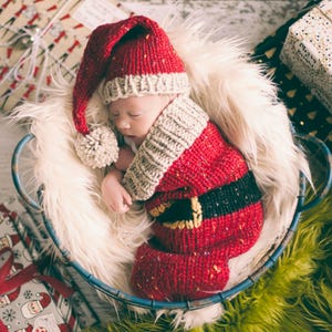 Loom Knit Santa Christmas Cocoon and Santa Hat Pattern. Make This Newborn Swaddler and Elf Hat for Baby Using This PDF Loom Knitting PATTERN