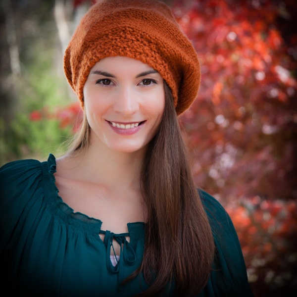 Loom knit beret hat PATTERN, Painters Cap, Painters Beret, Slouch Hat, Adult Teen Size, PDF Loom Knitting PATTERN download.