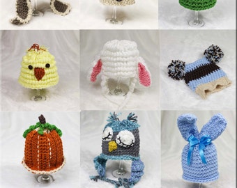 Loom Knit Character Hat PATTERN Collection, 9 Adorable PATTERNS included: Bunny, Lamb, Frog, Pumpkin, Puppy, Aviator, Owl, Chick.pom-pom hat