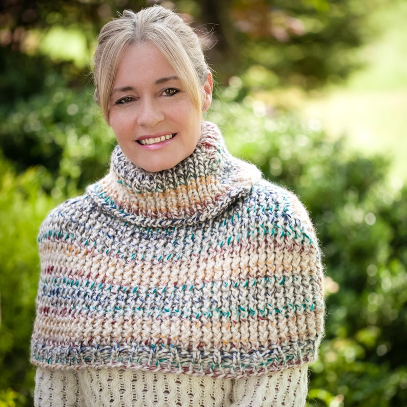Loom Knit Turtleneck Cape, Capelet PATTERN, Loom Knit Poncho, Loom Knit