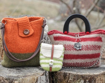 Loom Knit Handbag PATTERNS Loom knit purse, loom knit tote, Felted, Loom Knit Bucket Bag, Waist hip Bag, Tote Bag. 3 patterns PDF Download.