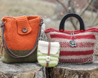 Loom Knit Handbag PATTERNS Loom knit purse, loom knit tote, Felted, Loom Knit Bucket Bag, Waist hip Bag, Tote Bag. 3 patterns PDF Download.