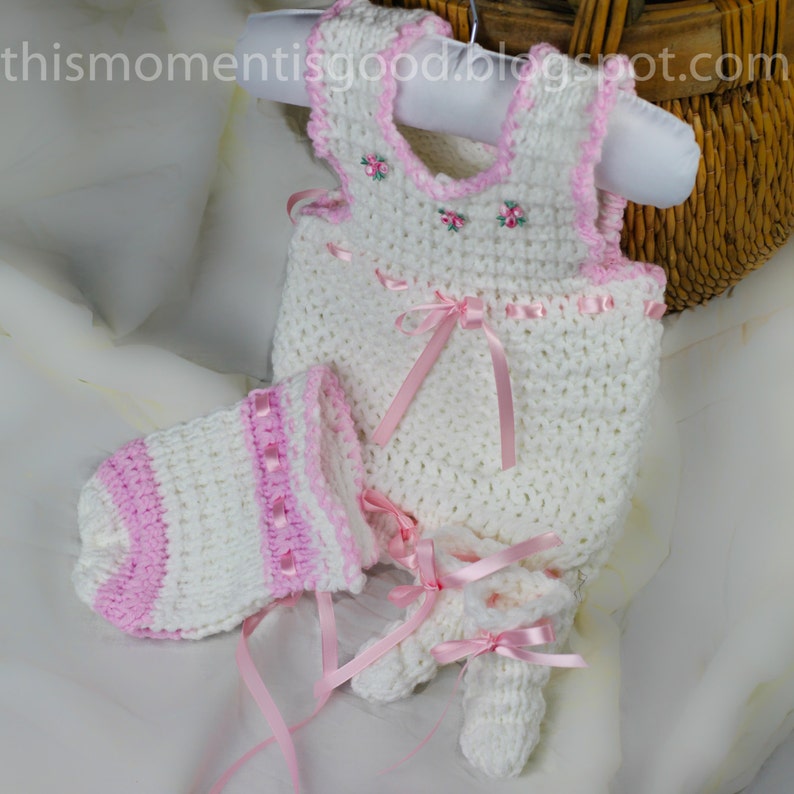 Loom knit Baby Jumper Set PATTERN. PATTERN ONLY includes patterns for Infant body suit, Bonnet, and matching Booties. Instant Download. image 3