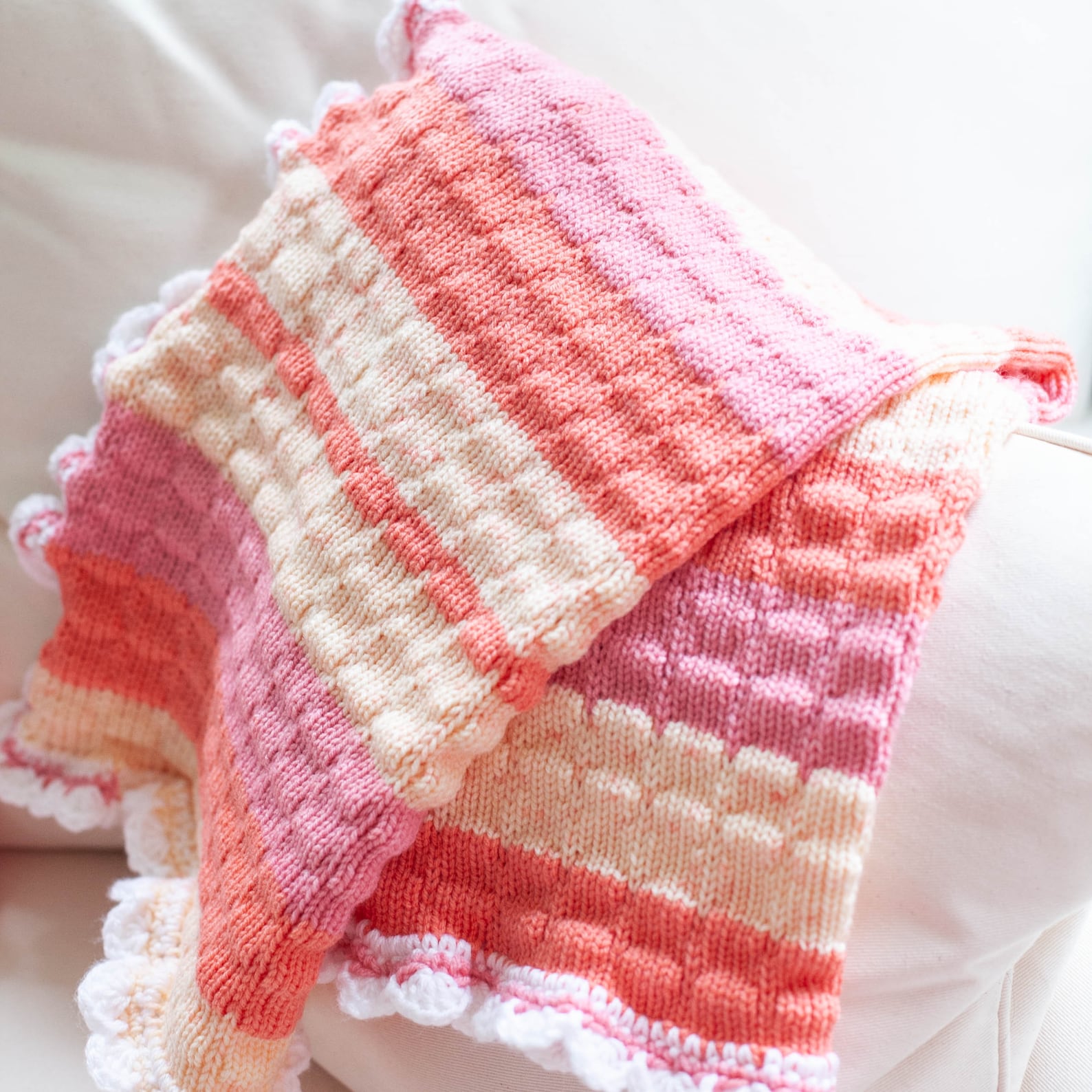 Loom Knit Baby Blanket With Crochet Edging PATTERN. Stroller Etsy