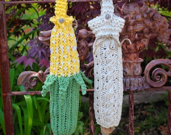 MOTIFS de porte-sac en tricot métier à tisser ! Loom Knit Bag Keepers, Porte-sac en plastique, 2 modèles. Tenez vos sacs plastiques avec style ! MODÈLE UNIQUEMENT !