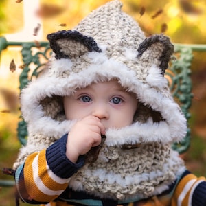 Loom Knit Wolf Hood PDF PATTERN. Oversized and Warm, Quick Project! Digital Download.