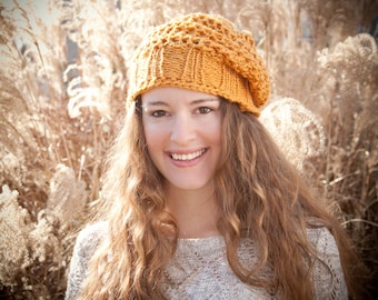 Loom Knit Slouchy Beanie/Beret PATTERN!  PATTERN ONLY! Ladies Loom knit hat pattern!  Crochet Look. Available for instant download.