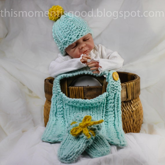 Loom Knit Cable Baby Bib, Newborn Hat and Baby Mitts Loom