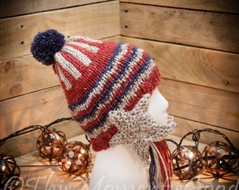 Loom Knit Earflap Hat PATTERN. Shooting Star Earflaps, Patriotic, Seaside, Moon/stars Theme Hat PATTERN. Instant PDF download. Adult/teen.