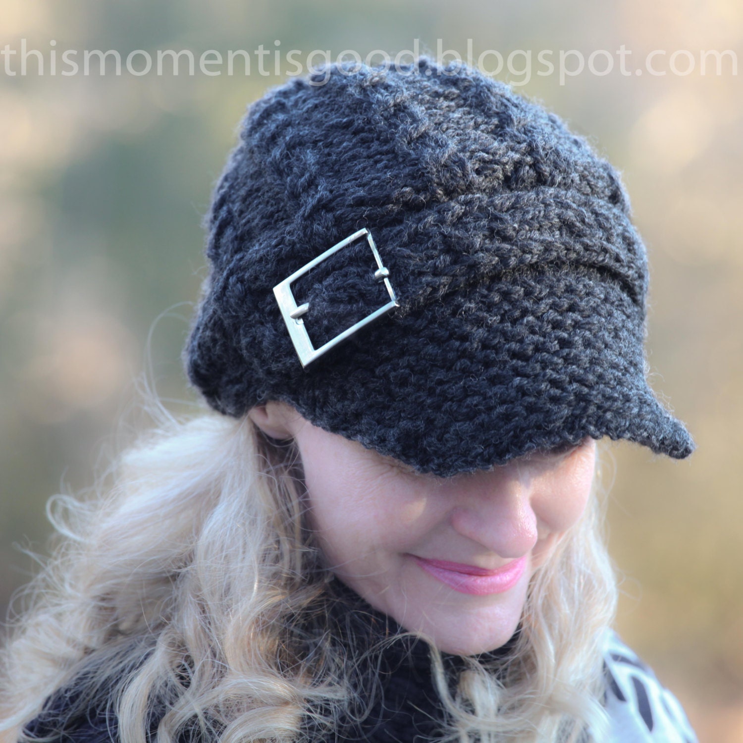 Knitting Pattern Blue Hat with Mock Cables for a Lady
