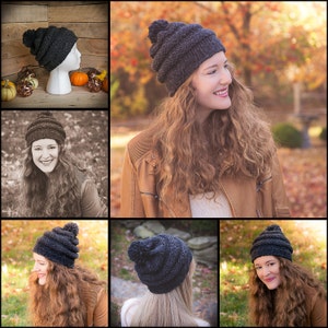 Loom Knit Bulky Hat PATTERNS, Earflap Hat, Lace, Eyelet, Cable, Textured, Chunky Hat 5 PATTERN Set. PDF Download. Adult Teen image 3