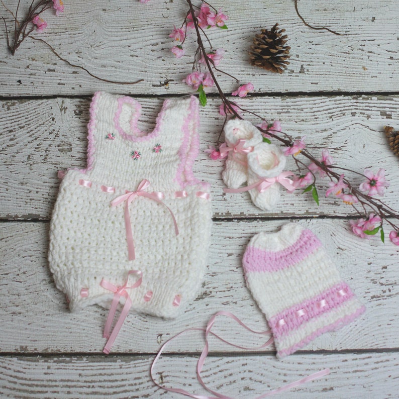 Loom knit Baby Jumper Set PATTERN. PATTERN ONLY includes patterns for Infant body suit, Bonnet, and matching Booties. Instant Download. image 4