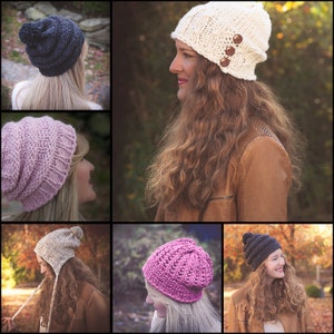 Loom Knit Bulky Hat PATTERNS, Earflap Hat, Lace, Eyelet, Cable, Textured, Chunky Hat 5 PATTERN Set. PDF Download. Adult Teen image 1