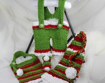 Loom Knit overall  PATTERN Loom knit booties PATTERN Loom Knit Elf Hat, Loom Knit Bib, Loom Knit Booties pattern. PDF download.