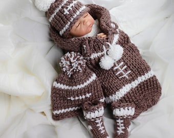 Loom Knit newborn cocoon PATTERN, loom knit hat pattern loom knit booties PATTERN Football Themed Cocoon, hat booties Pattern, PDF Download.