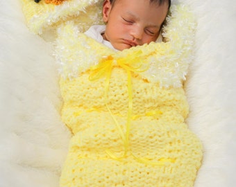 Loom Knit Cocoon for Baby Pattern; PATTERN ONLY includes Baby Chick Hat & Cocoon patterns. Newborn Size. Instant Download!